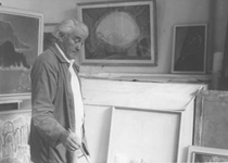 Karl Clobes im Atelier in Tückelhausen